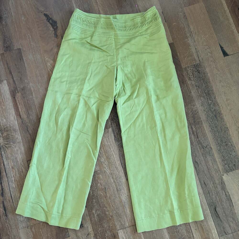 Mercer & Madison Lime Green Pleated Waist Wide Leg Linen Blend Pants Size 12